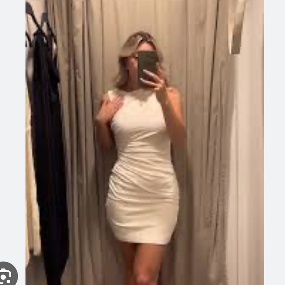 Zara NWT gathered ruched stretchy mini dress - off white ivory color - Picture 12 of 15